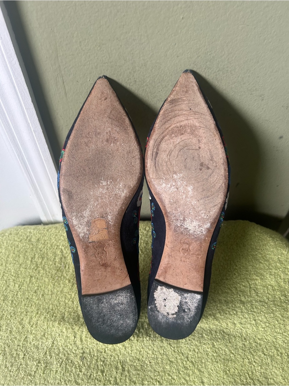 Tory Burch Rosemont Navy Floral Embroidered Pointed Toe Flats - Picture 14 of 15